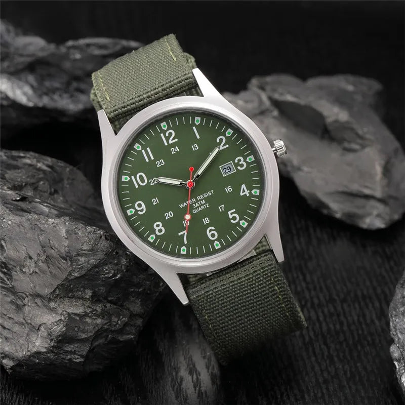 Men's Quartz Military Style Watch with Nylon Strap and Date Display-The Yellow Prime