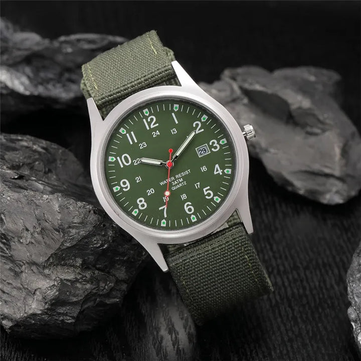 Men's Quartz Military Style Watch with Nylon Strap and Date Display-The Yellow Prime