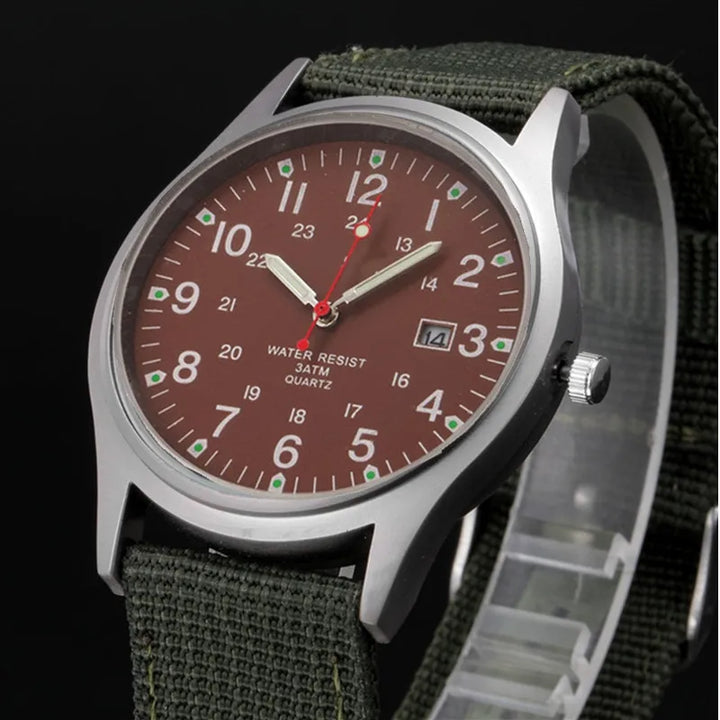 Men's Quartz Military Style Watch with Nylon Strap and Date Display-The Yellow Prime