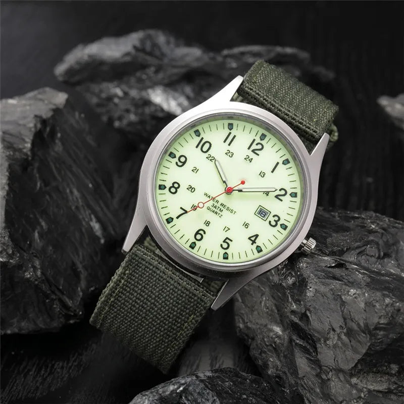 Men's Quartz Military Style Watch with Nylon Strap and Date Display-The Yellow Prime