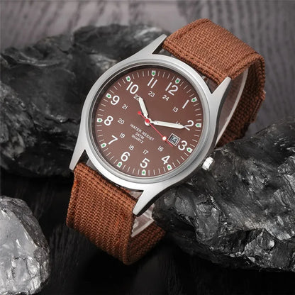 Men's Quartz Military Style Watch with Nylon Strap and Date Display-The Yellow Prime