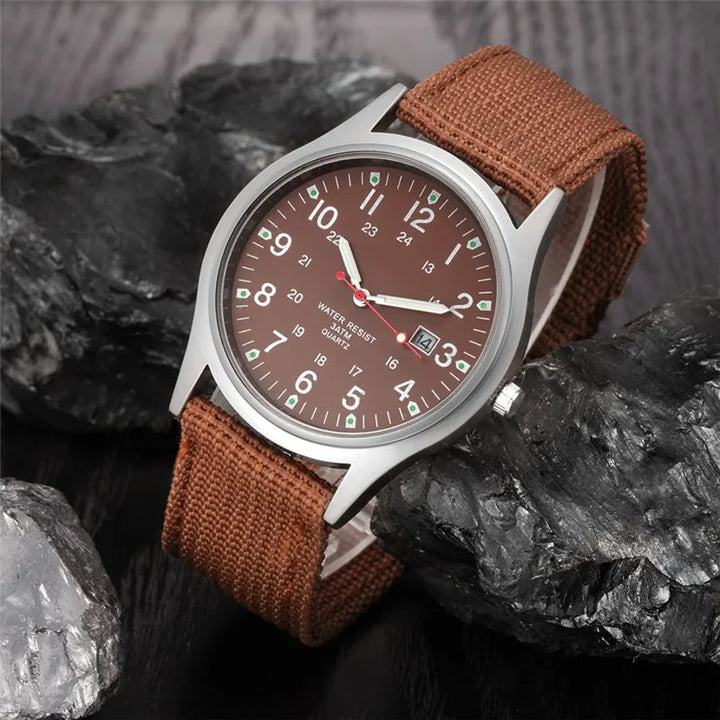 Men's Quartz Military Style Watch with Nylon Strap and Date Display-The Yellow Prime