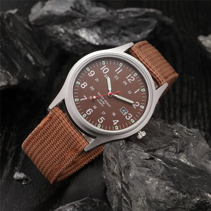 Men's Quartz Military Style Watch with Nylon Strap and Date Display-The Yellow Prime