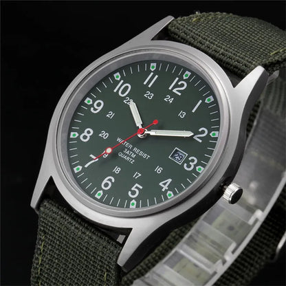 Men's Quartz Military Style Watch with Nylon Strap and Date Display-The Yellow Prime