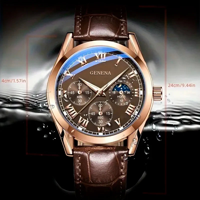Men's Quartz Watch with Leather Strap for Casual and Business Wear-The Yellow Prime