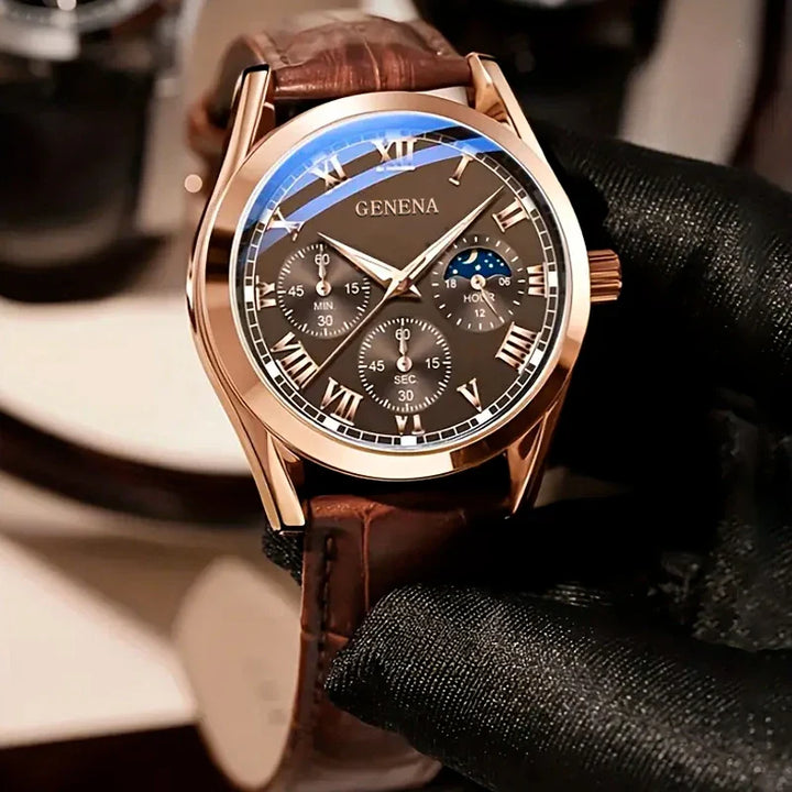 Men's Quartz Watch with Leather Strap for Casual and Business Wear-The Yellow Prime