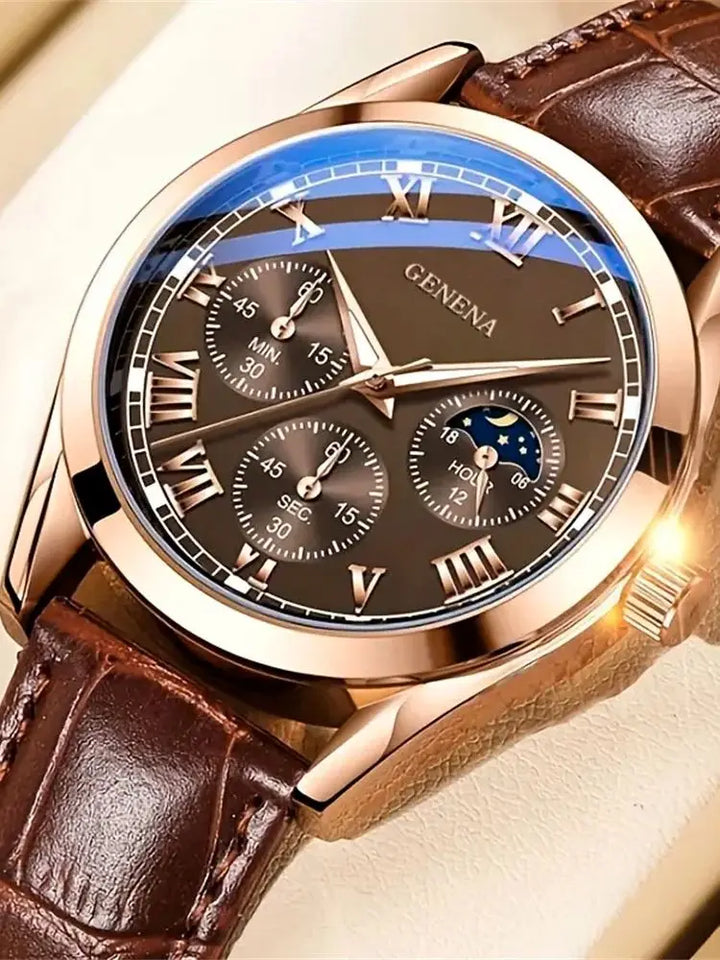 Men's Quartz Watch with Leather Strap for Casual and Business Wear-The Yellow Prime