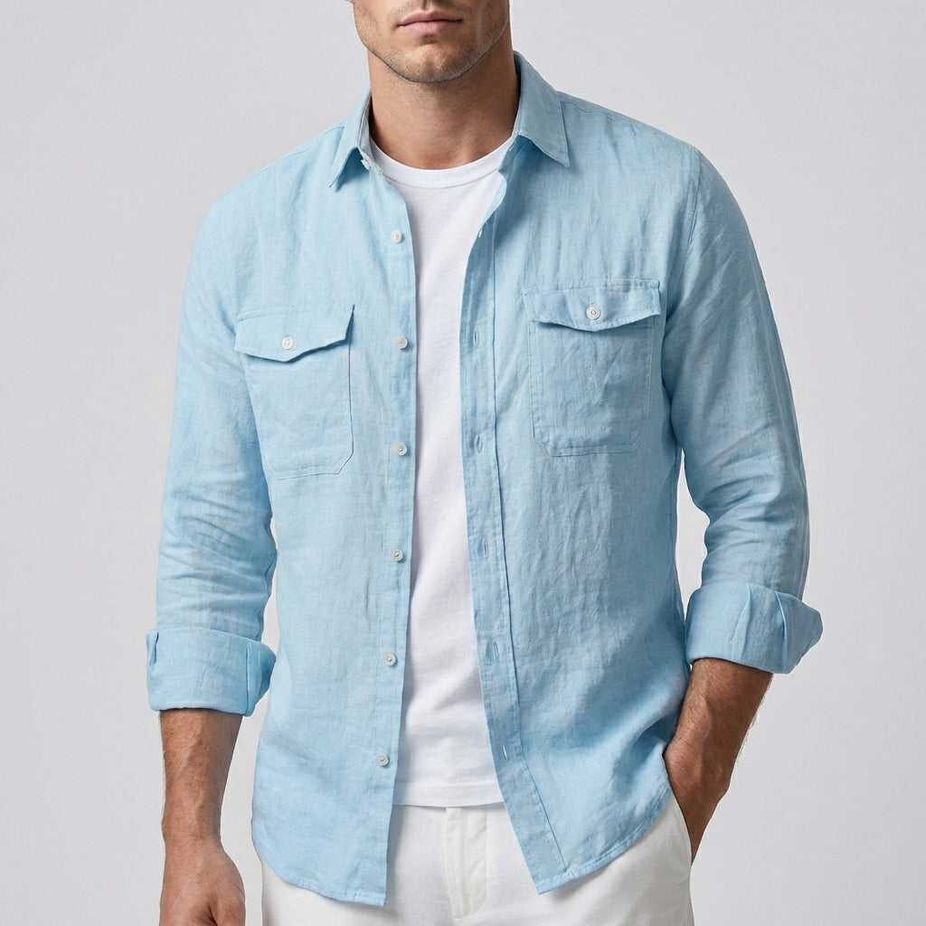 Men's Relaxed Fit Linen Overshirt-The Yellow Prime