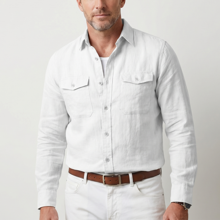 Men's Relaxed Fit Linen Overshirt-The Yellow Prime