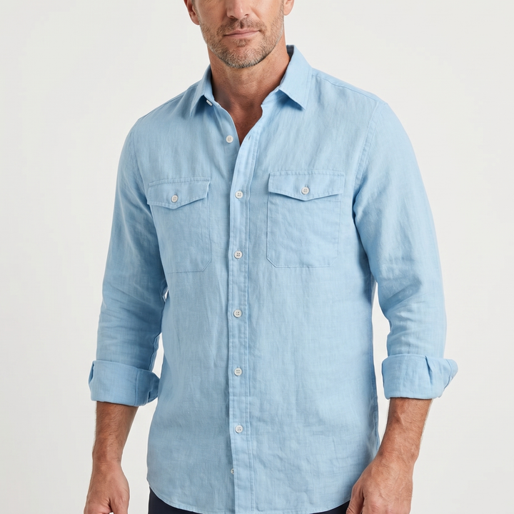 Men's Relaxed Fit Linen Overshirt-The Yellow Prime