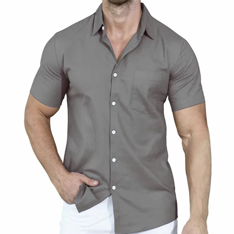 Men's Short Sleeve Casual Button-Up Shirt-The Yellow Prime