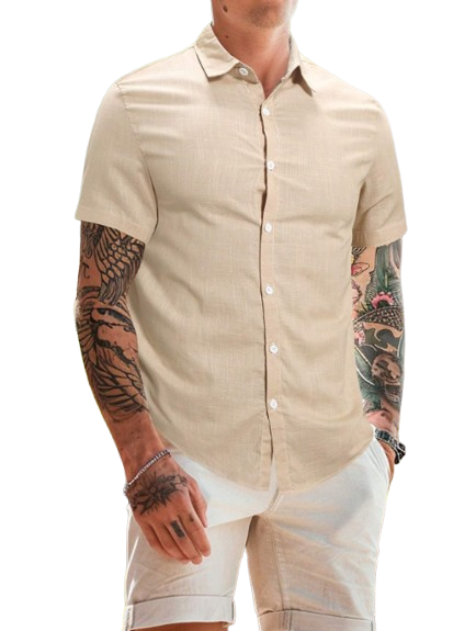 Men's Short Sleeve Casual Button-Up Shirt-The Yellow Prime
