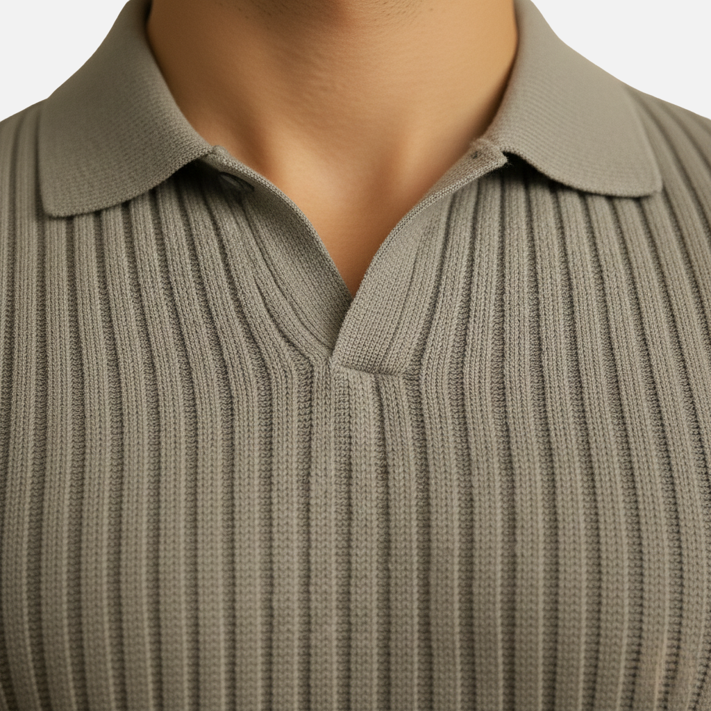 Men's Slim Fit V-Neck Polo Shirt-The Yellow Prime