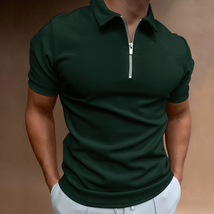 Men's Slim-fit Zipper Polo Shirt-The Yellow Prime