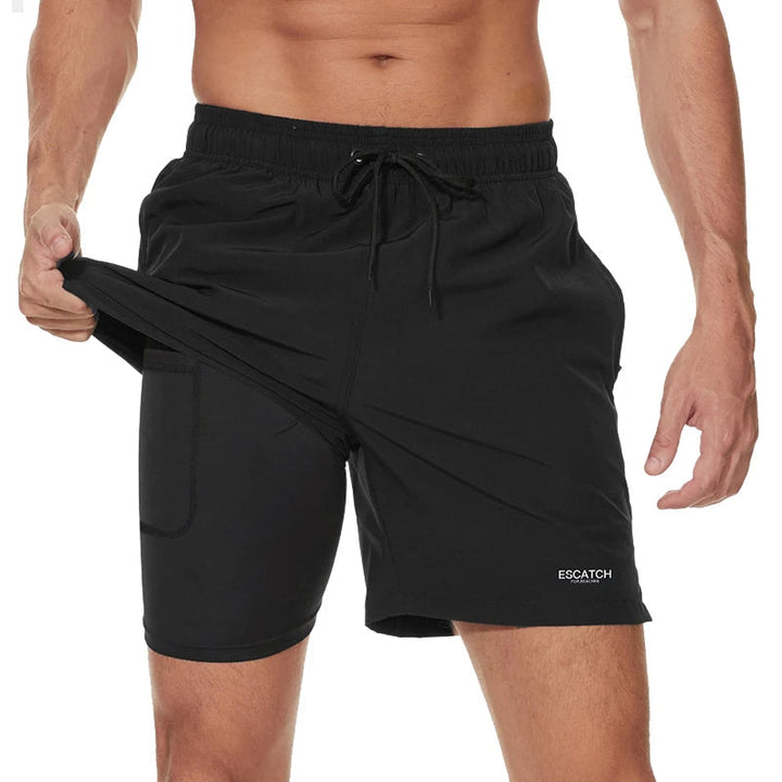 Men's Sporty Swim Trunks with Quick-Dry Fabric and Zip Pockets-The Yellow Prime