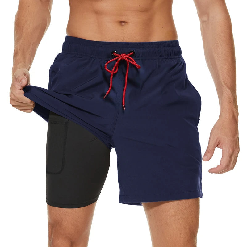 Men's Sporty Swim Trunks with Quick-Dry Fabric and Zip Pockets-The Yellow Prime