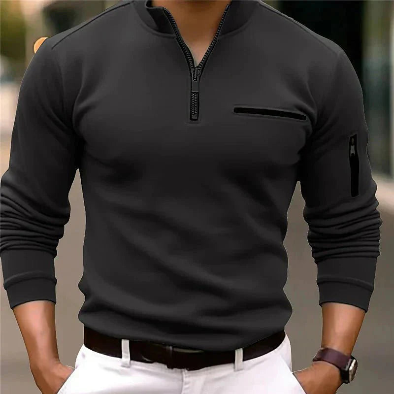 Men's Spring Zip-Up Sweater with Chest Pocket-The Yellow Prime