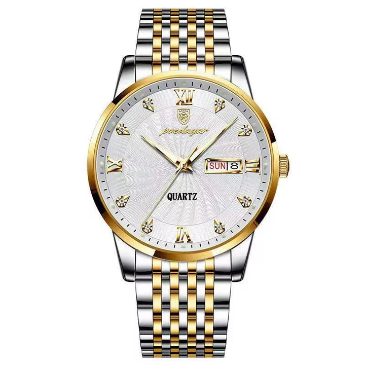 Men's Stainless Steel Luminous Quartz Wristwatch with Date and Week-The Yellow Prime