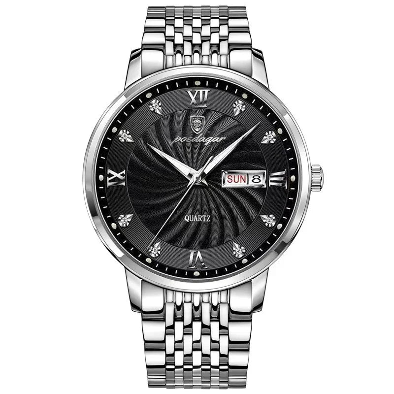 Men's Stainless Steel Luminous Quartz Wristwatch with Date and Week-The Yellow Prime