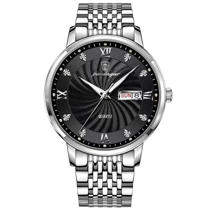 Men's Stainless Steel Luminous Quartz Wristwatch with Date and Week-The Yellow Prime