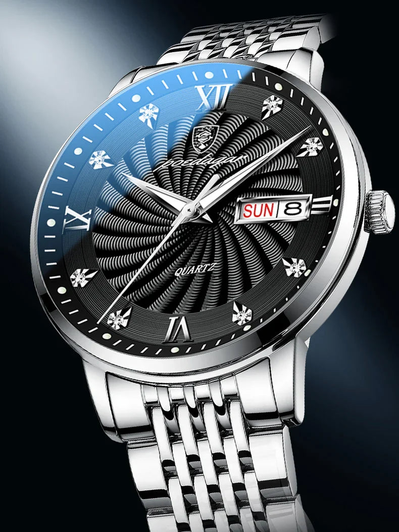 Men's Stainless Steel Luminous Quartz Wristwatch with Date and Week-The Yellow Prime
