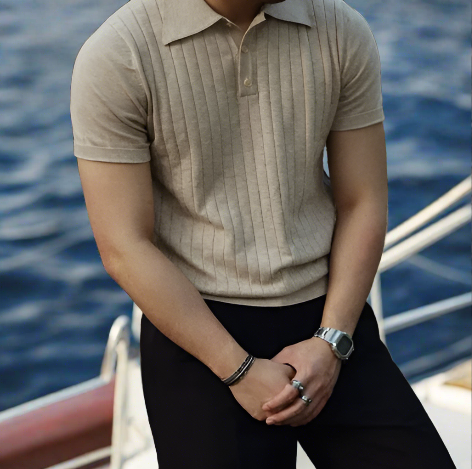 Men's Striped Summer Polo Shirt-The Yellow Prime