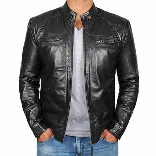 Men's Stylish Leather Motorcycle Jacket-The Yellow Prime