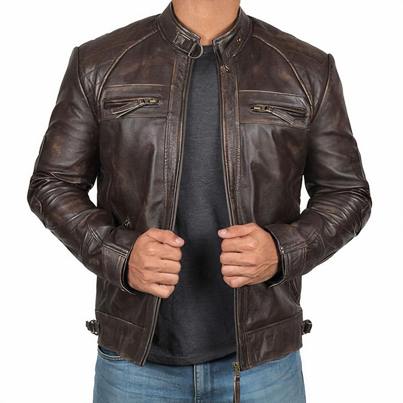 Men's Stylish Leather Motorcycle Jacket-The Yellow Prime