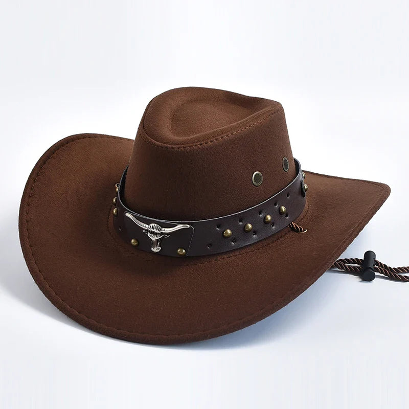 Men's Suede Cowboy Hat with Chin Strap for Western Style-The Yellow Prime