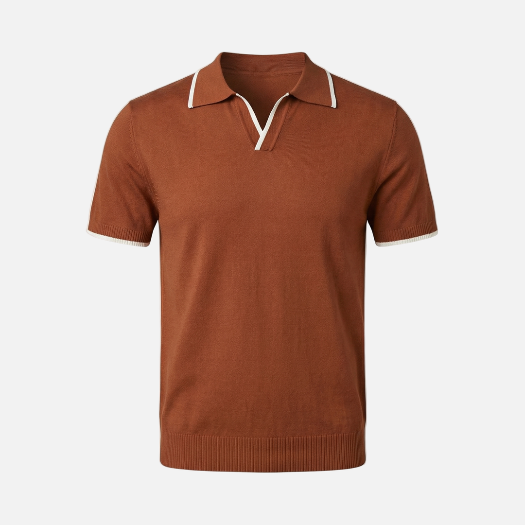 Men's Textured Deep V-Neck Polo Top-The Yellow Prime