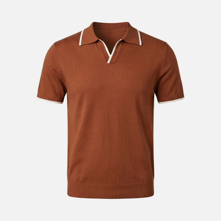 Men's Textured Deep V-Neck Polo Top-The Yellow Prime