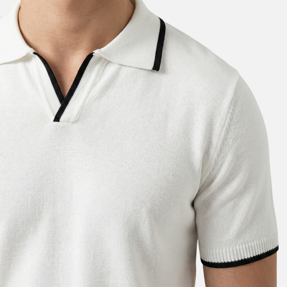 Men's Textured Deep V-Neck Polo Top-The Yellow Prime