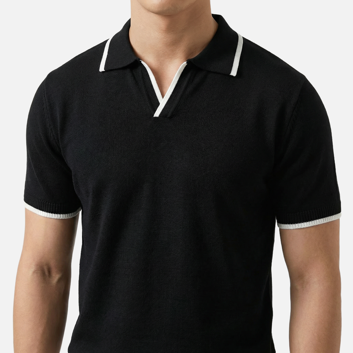 Men's Textured Deep V-Neck Polo Top-The Yellow Prime