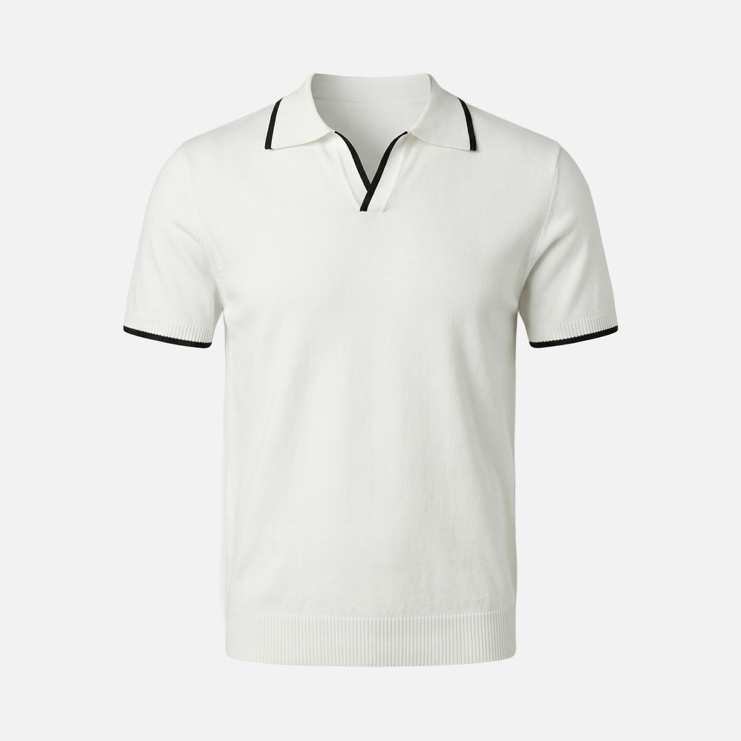 Men's Textured Deep V-Neck Polo Top-The Yellow Prime