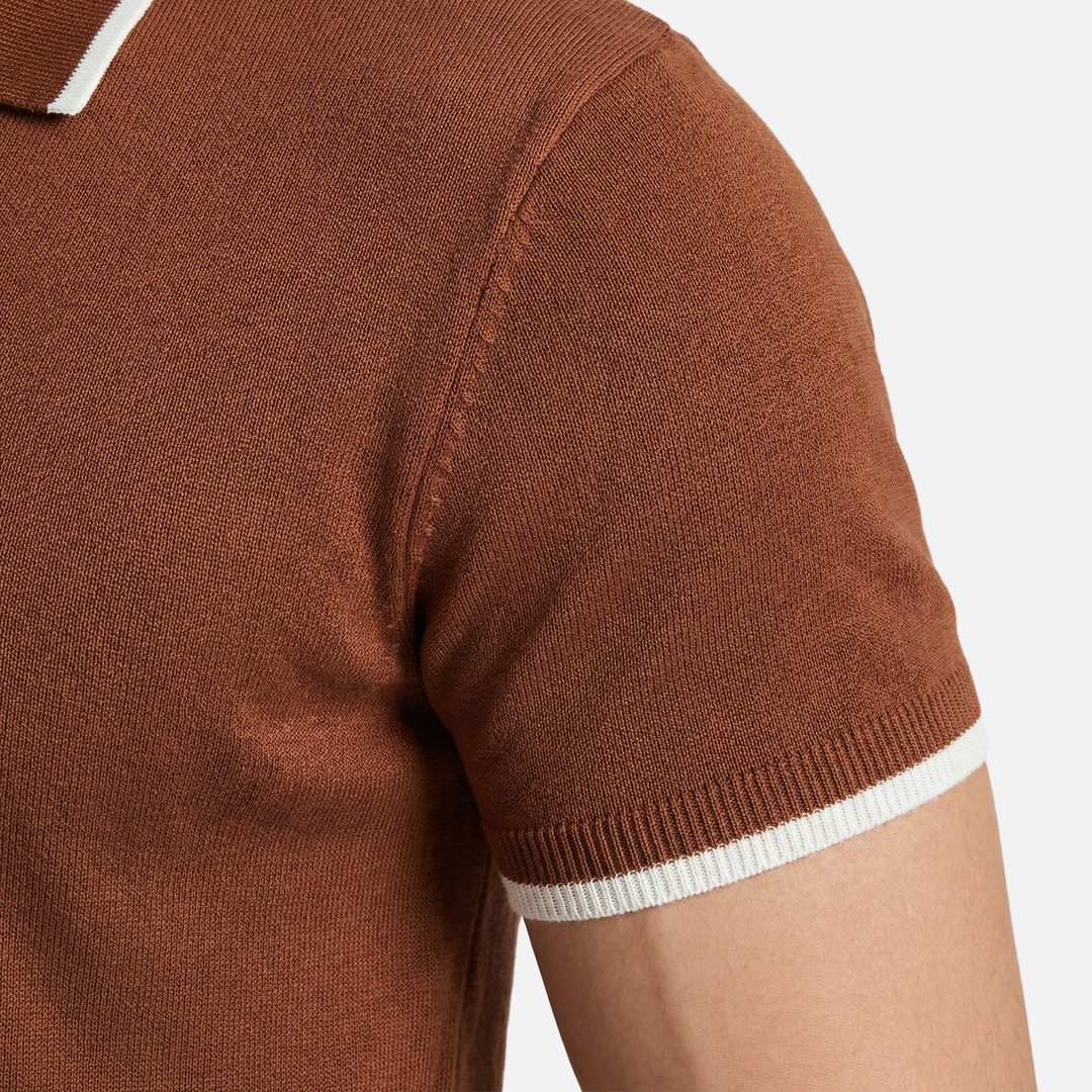 Men's Textured Deep V-Neck Polo Top-The Yellow Prime