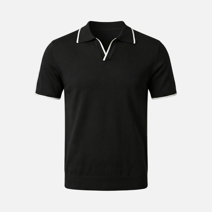 Men's Textured Deep V-Neck Polo Top-The Yellow Prime