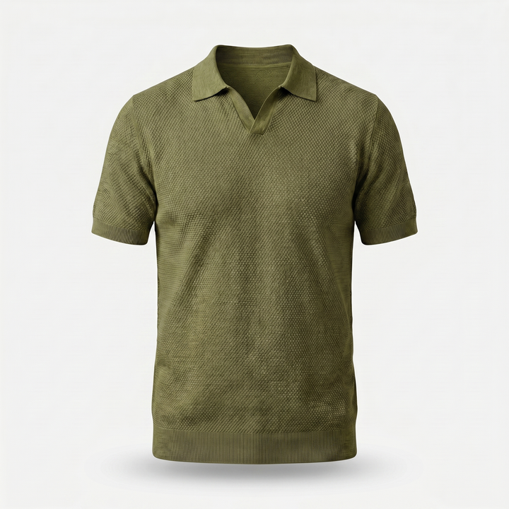 Men's Textured Knit Spread Collar Polo Shirt-The Yellow Prime