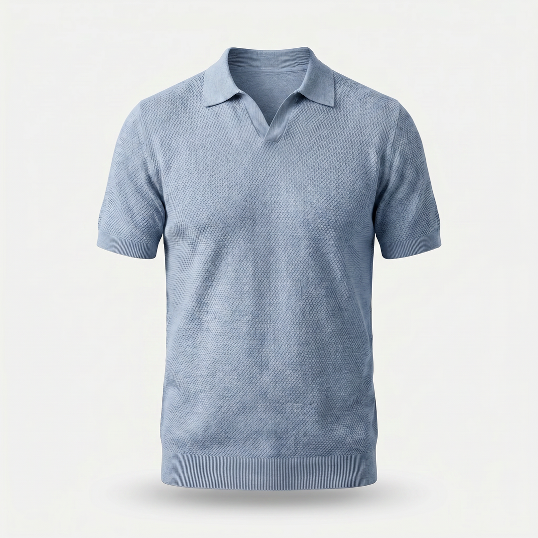 Men's Textured Knit Spread Collar Polo Shirt-The Yellow Prime