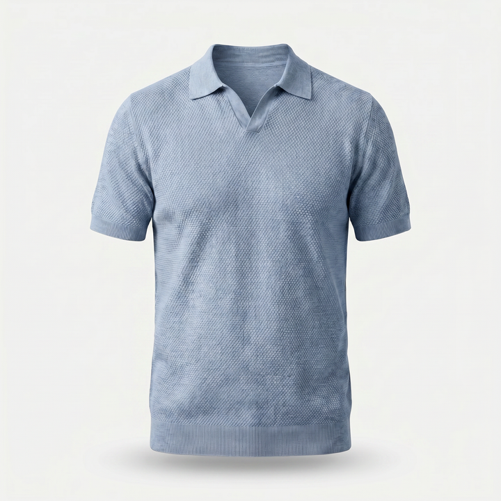 Men's Textured Knit Spread Collar Polo Shirt-The Yellow Prime
