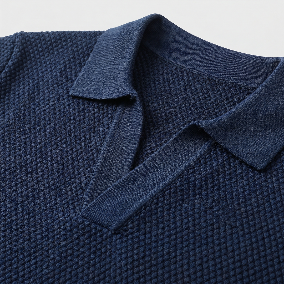 Men's Textured Knit Spread Collar Polo Shirt-The Yellow Prime