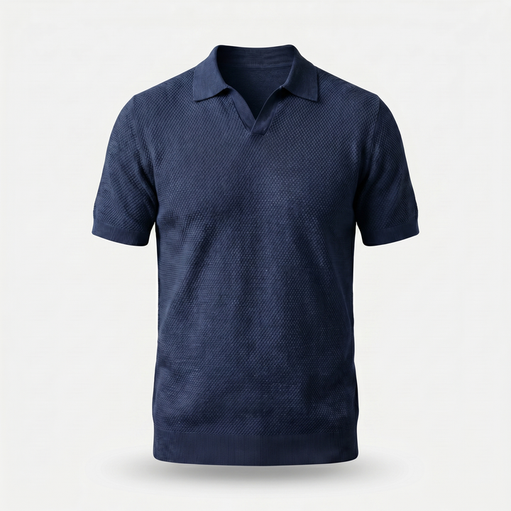 Men's Textured Knit Spread Collar Polo Shirt-The Yellow Prime