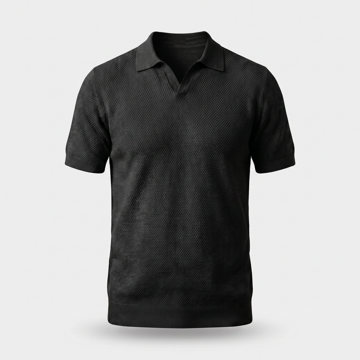 Men's Textured Knit Spread Collar Polo Shirt-The Yellow Prime