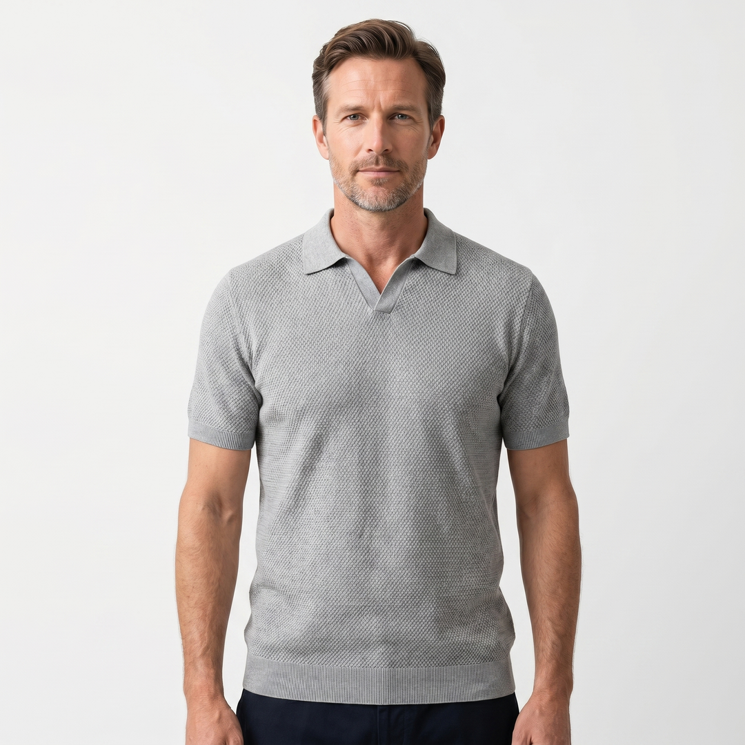 Men's Textured Knit Spread Collar Polo Shirt-The Yellow Prime