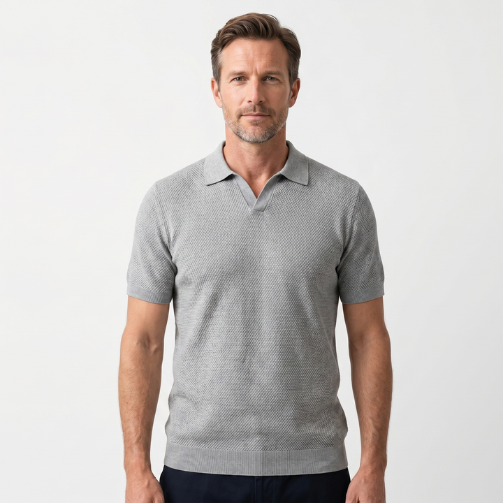 Men's Textured Knit Spread Collar Polo Shirt-The Yellow Prime