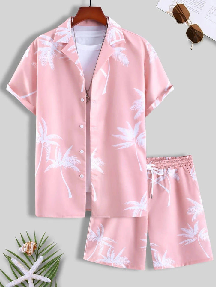 Men's Tropical Print Summer Set, Lightweight Shirt and Shorts-The Yellow Prime