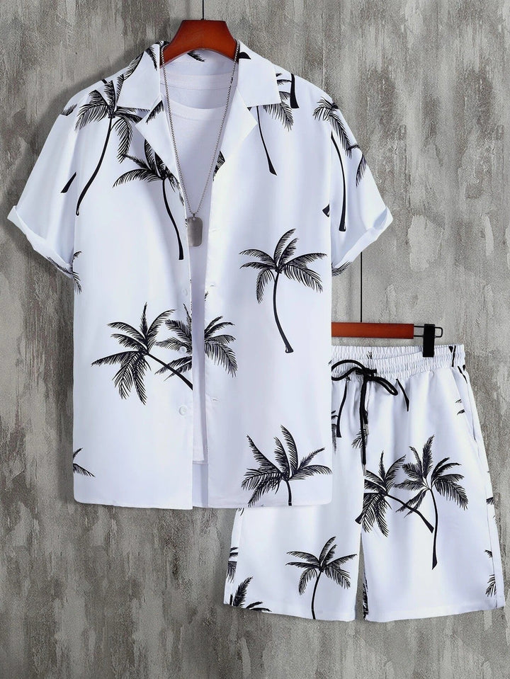 Men's Tropical Print Summer Set, Lightweight Shirt and Shorts-The Yellow Prime