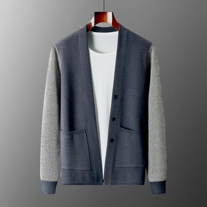 Men's Two-Tone Merino Cardigan-The Yellow Prime