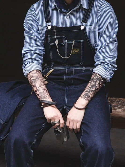 Men's Vintage-Inspired Indigo Denim Work Overalls-The Yellow Prime