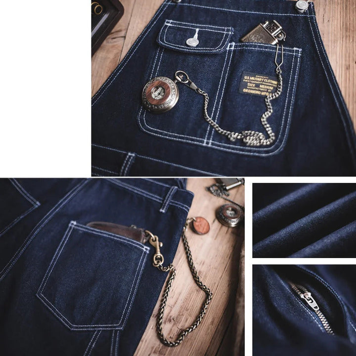 Men's Vintage-Inspired Indigo Denim Work Overalls