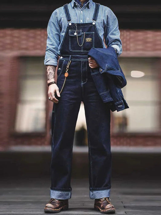 Men's Vintage-Inspired Indigo Denim Work Overalls-The Yellow Prime